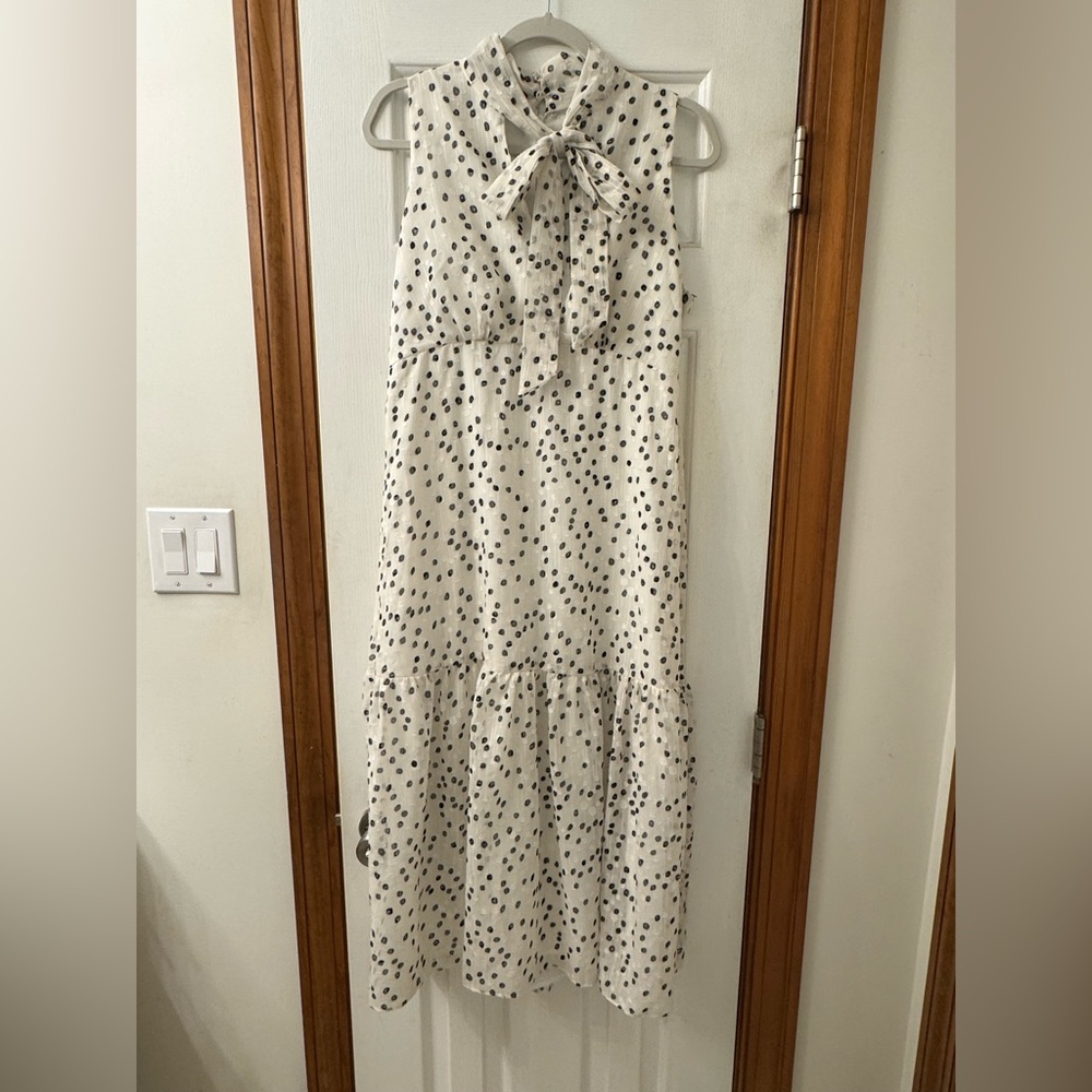 Maggy London White and Black Polka Dot Drop Waist Dress